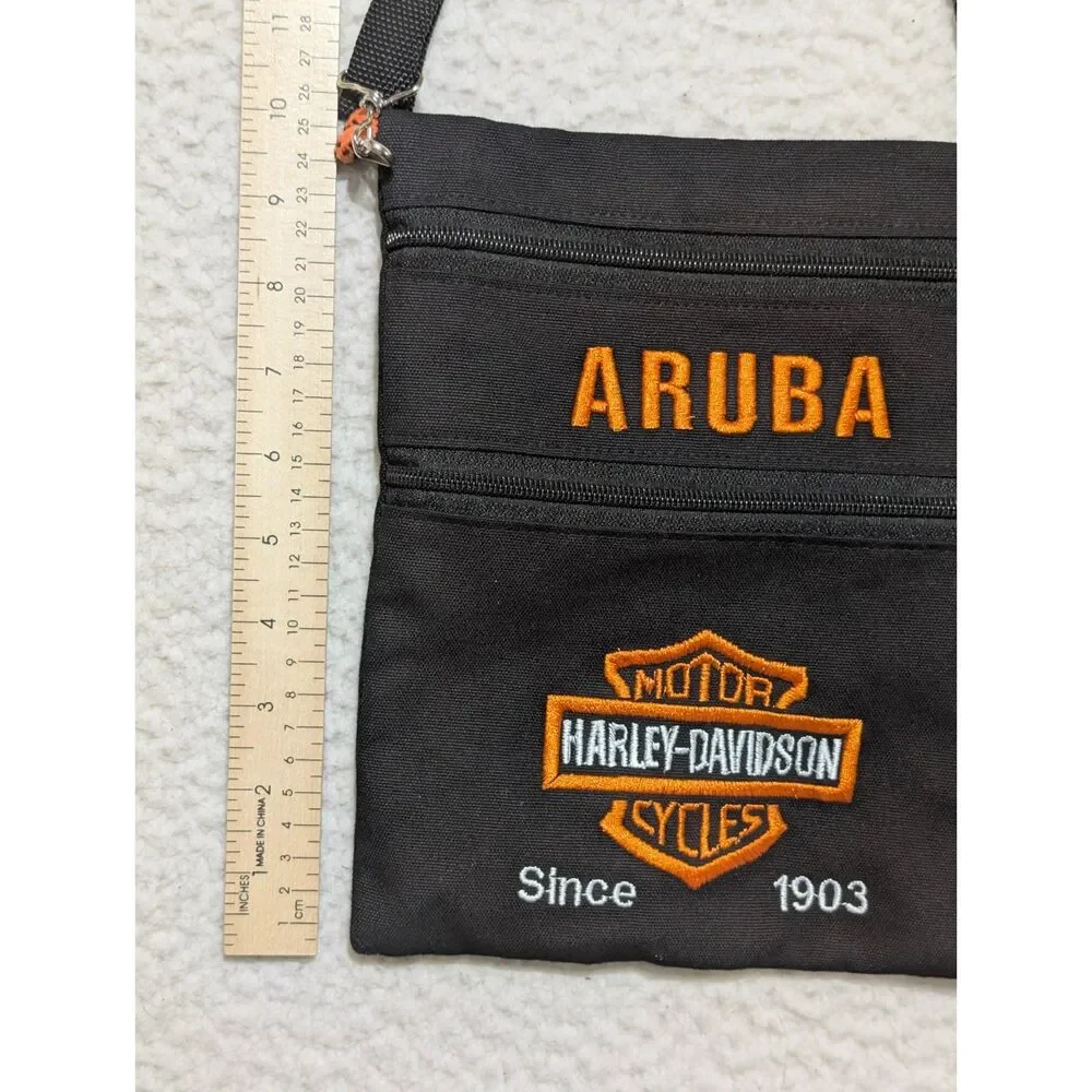 Harley-Davidson Aruba Crossbody Bag Black Orange Logo 2 Pocket Adjustable
